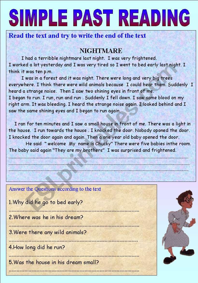 Simple past tense reading worksheet