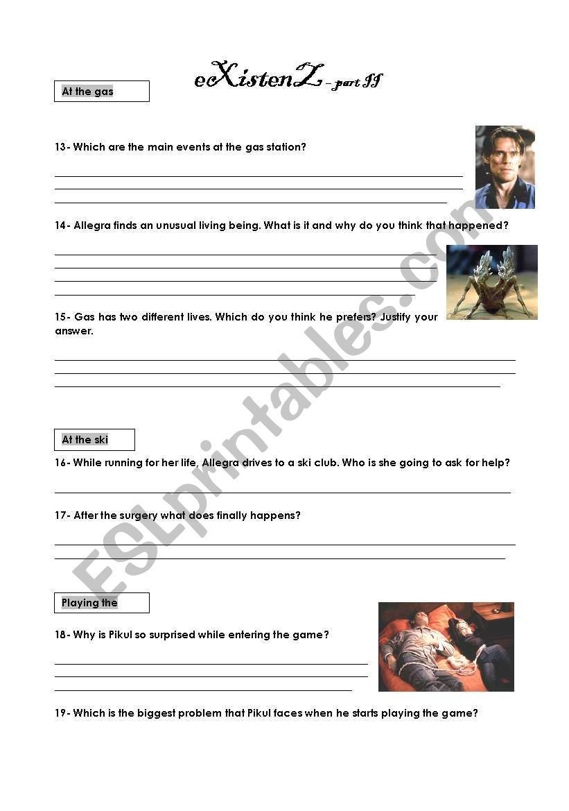 eXistenZ - part II worksheet