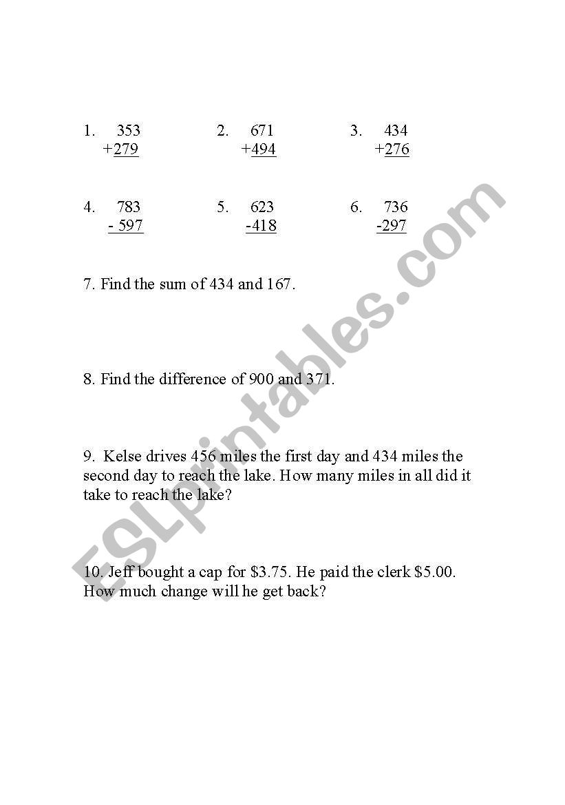 Addition  and word problems worksheet
