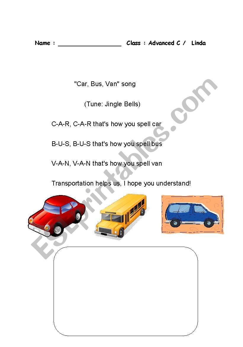 Transportation song worksheet