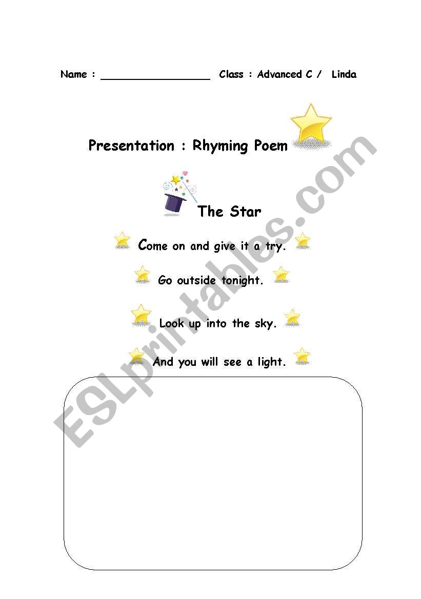 Rhyming poem worksheet