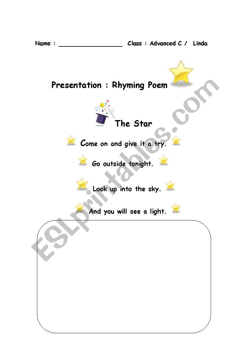 Rhyming poem worksheet