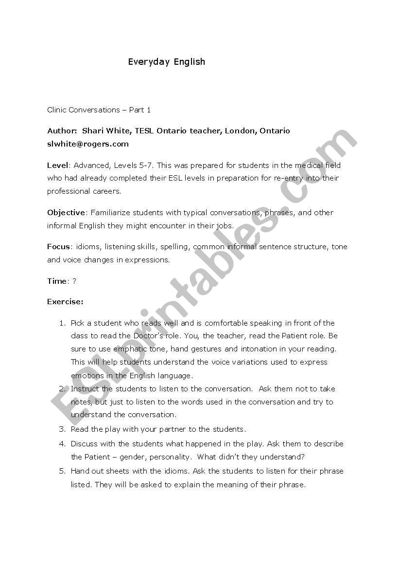 Clinic Conversations worksheet