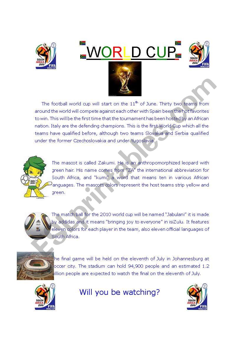 Football World Cup 2010 fact sheet