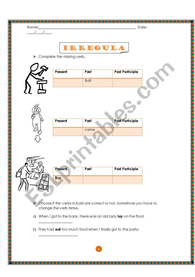 Irregular Verbs worksheet