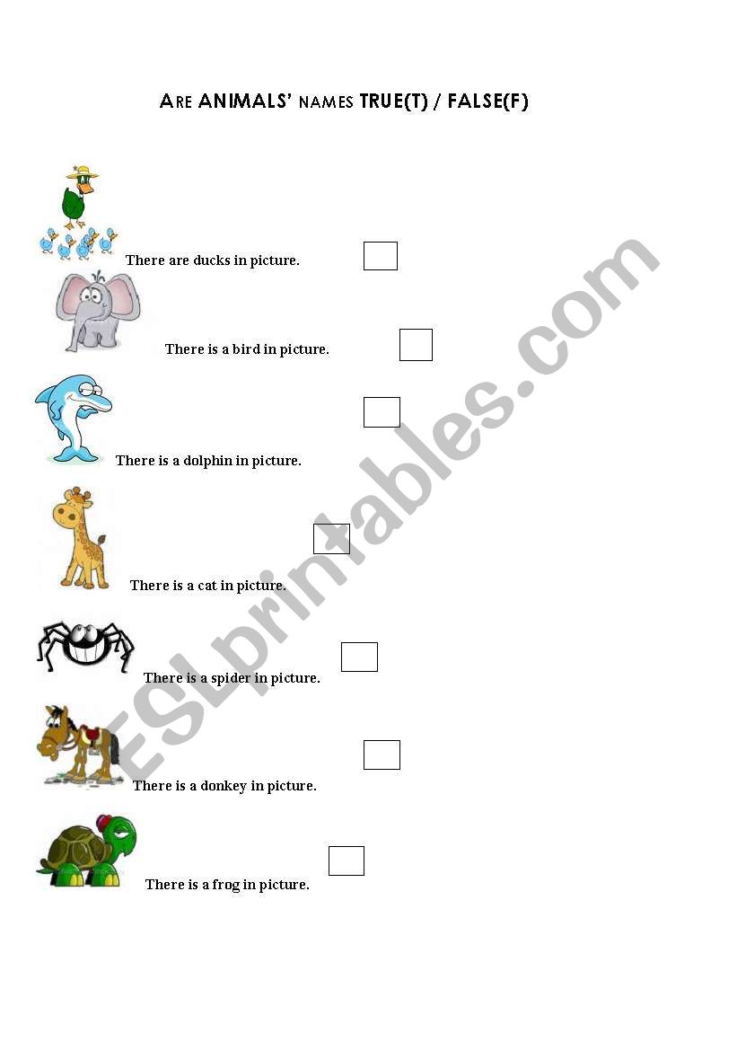 True and False About Animals worksheet