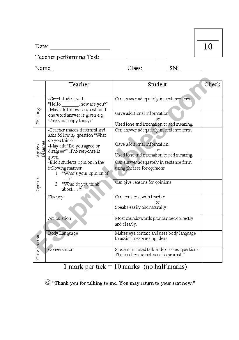 Oral Test  (Opinion / Agreement)