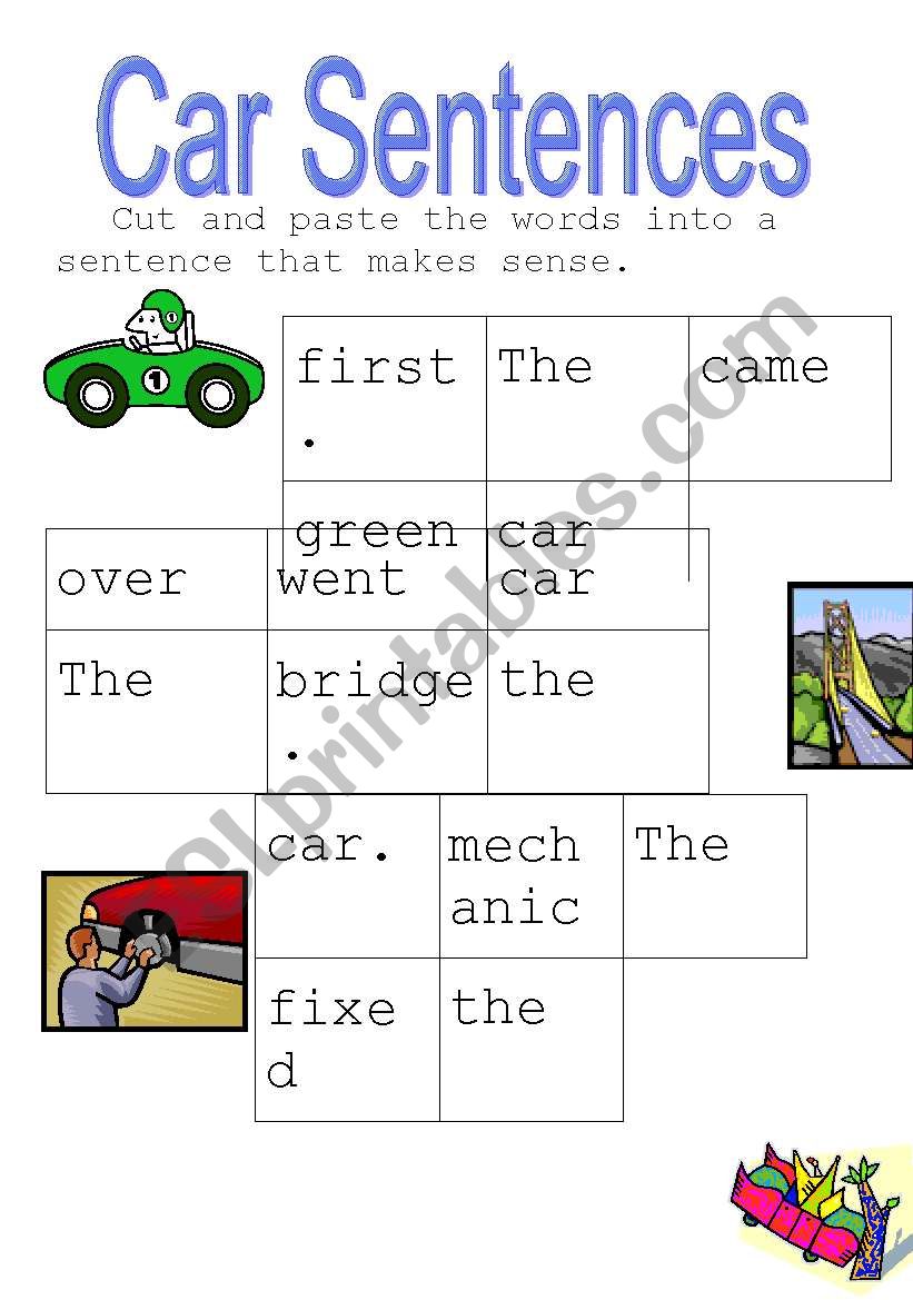 Car sentence reconstruction worksheet