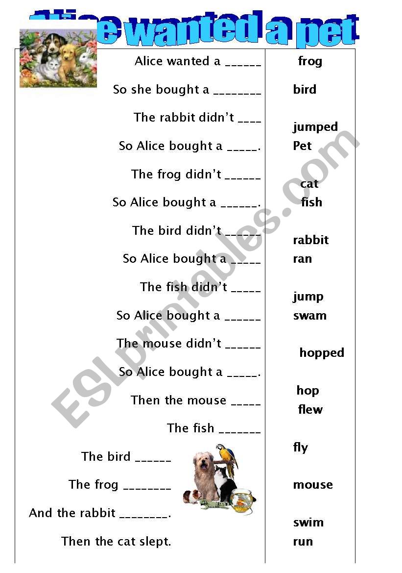 Alice Wanted a Pet worksheet