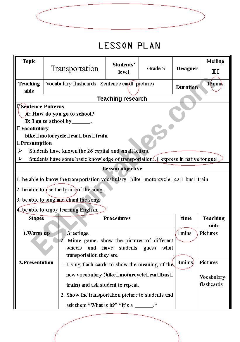 transportation worksheet