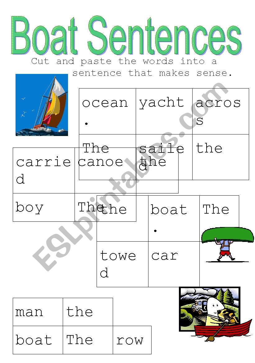 English worksheets: Boat sentence Reconstruction