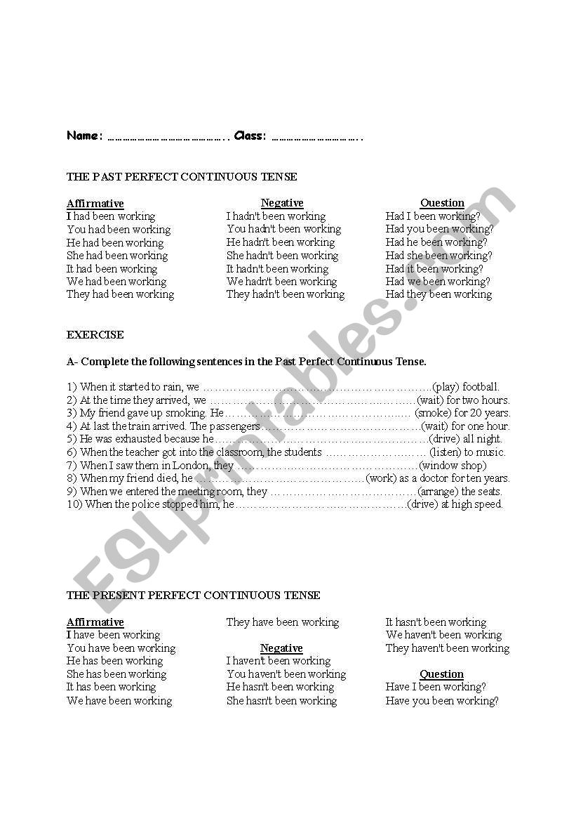 past /present perfect continuous