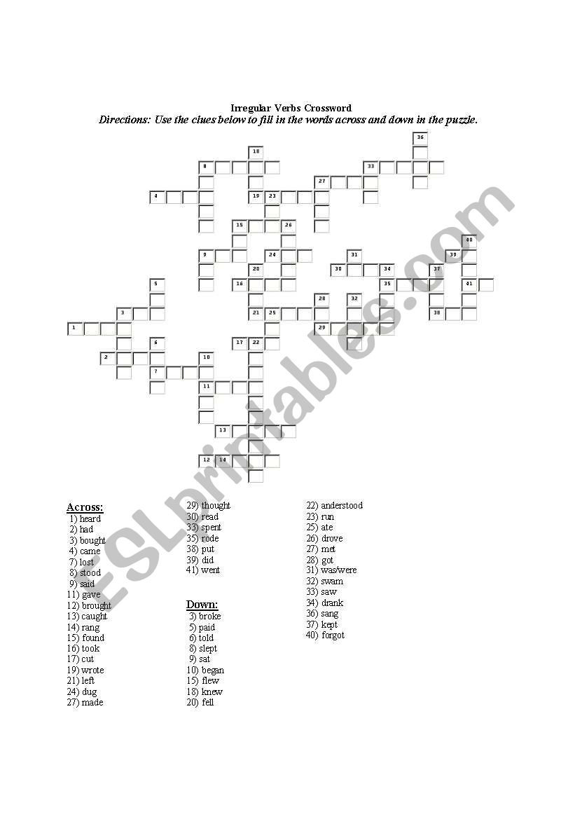 irregular verbs worksheet