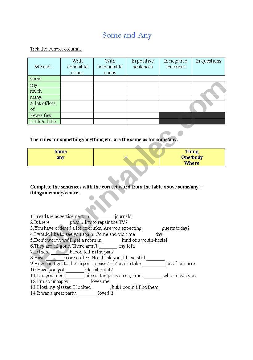 Some and Any worksheet