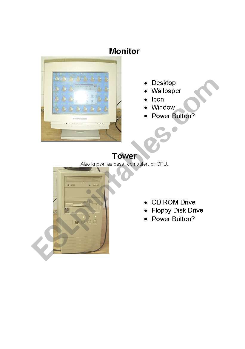 parts of a computer worksheet