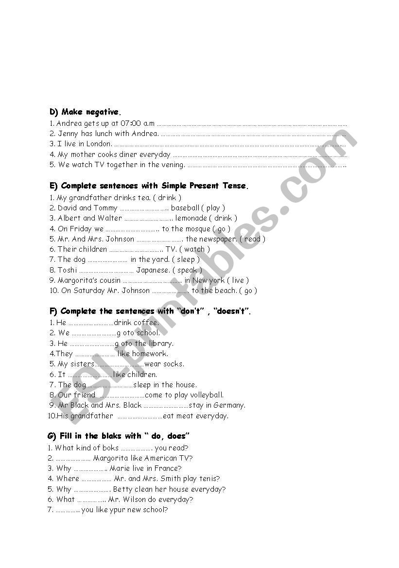 present tense worksheet