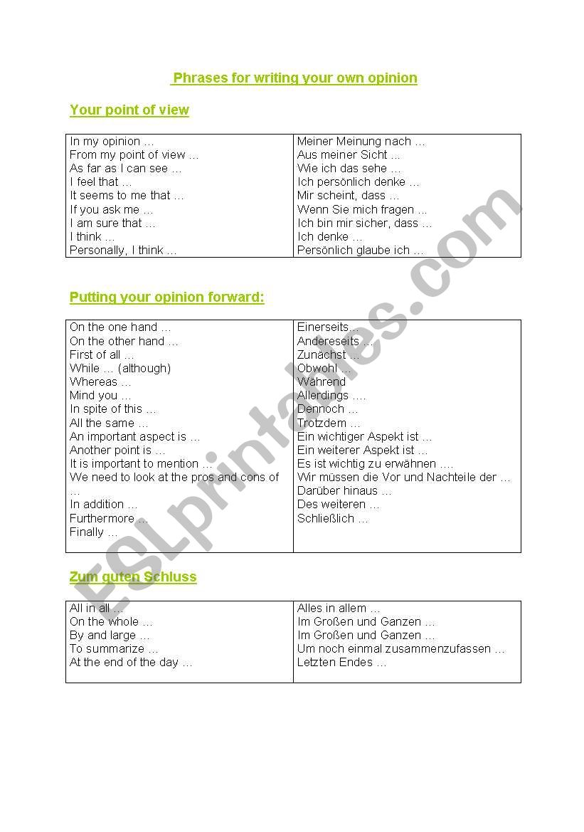  Phrases for writing your own opinion