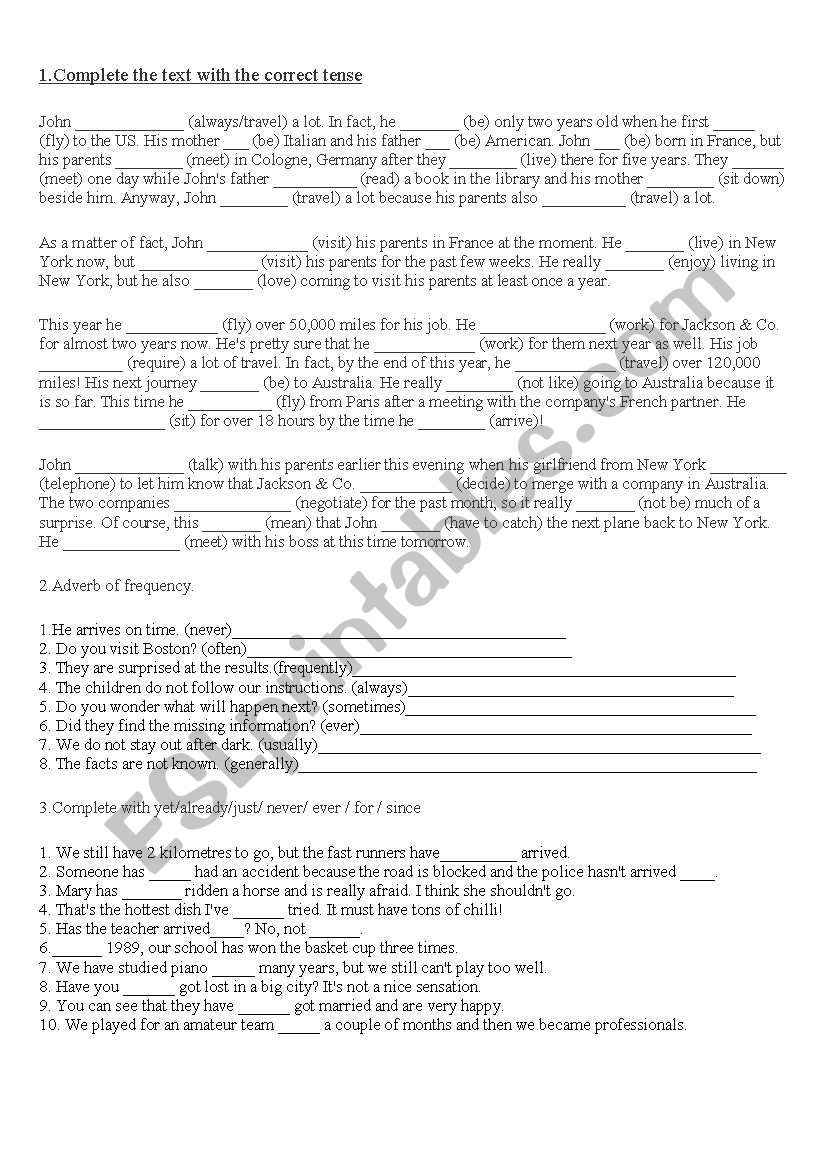 english test worksheet