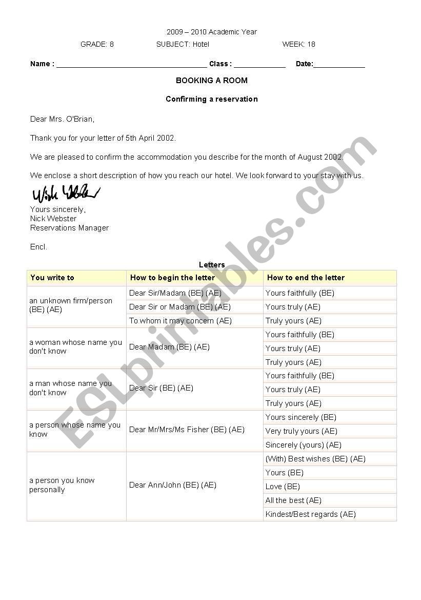 writing formal letter worksheet