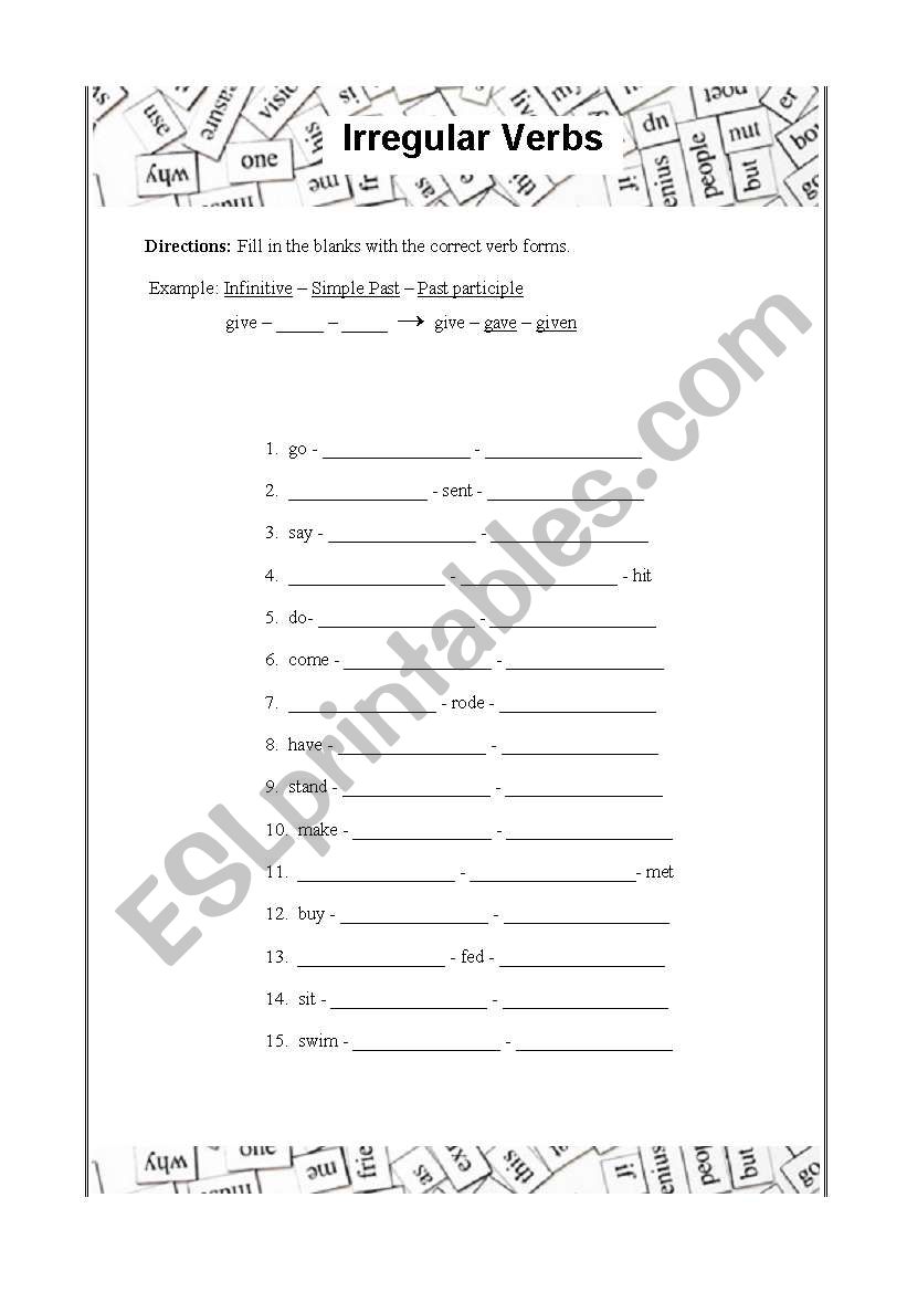 Irregular Verbs worksheet