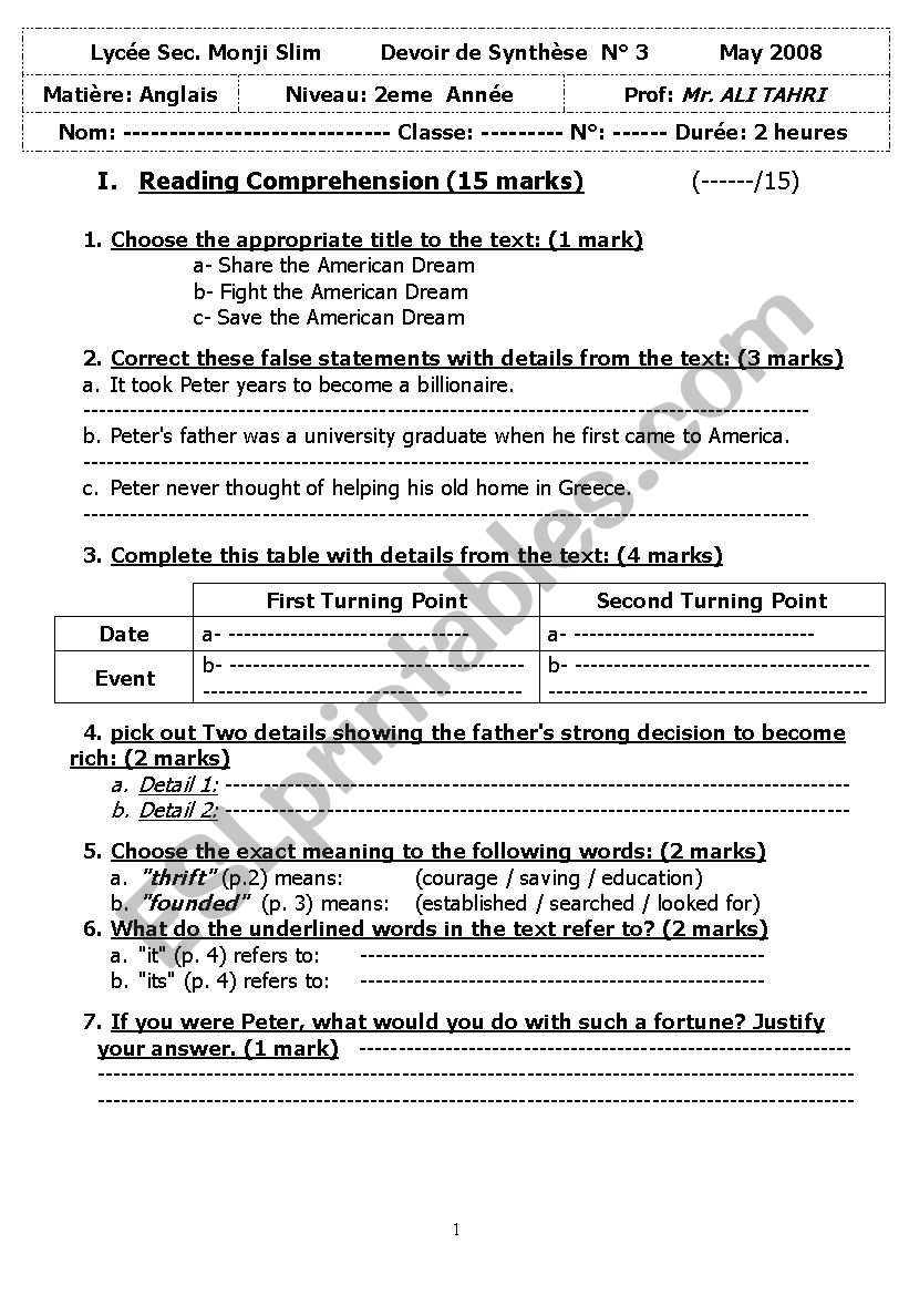 ENGLISH TEST  worksheet