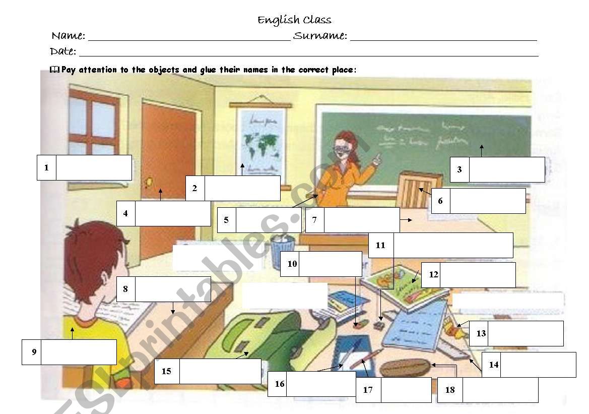 Classroom objects worksheet