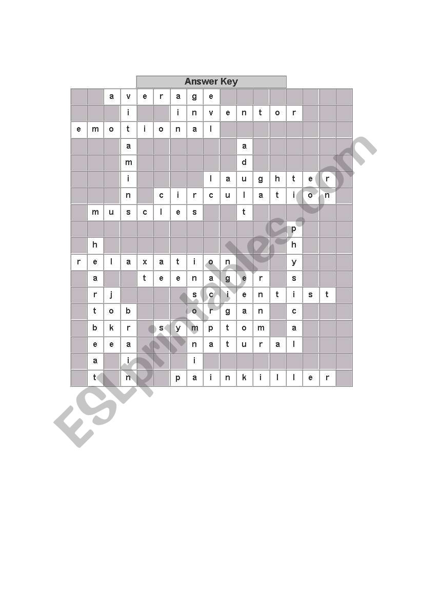 VOCABULARY CROSSWORD ANSWER KEY