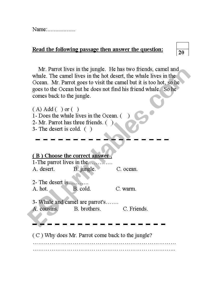 test worksheet