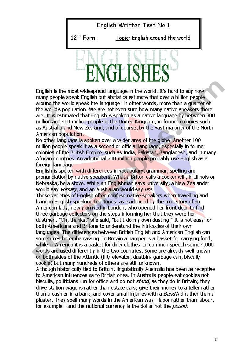 englishes worksheet