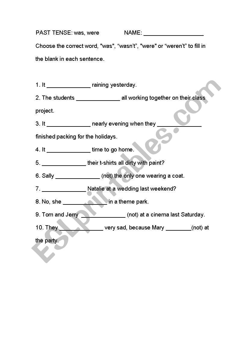 Was Were use worksheet