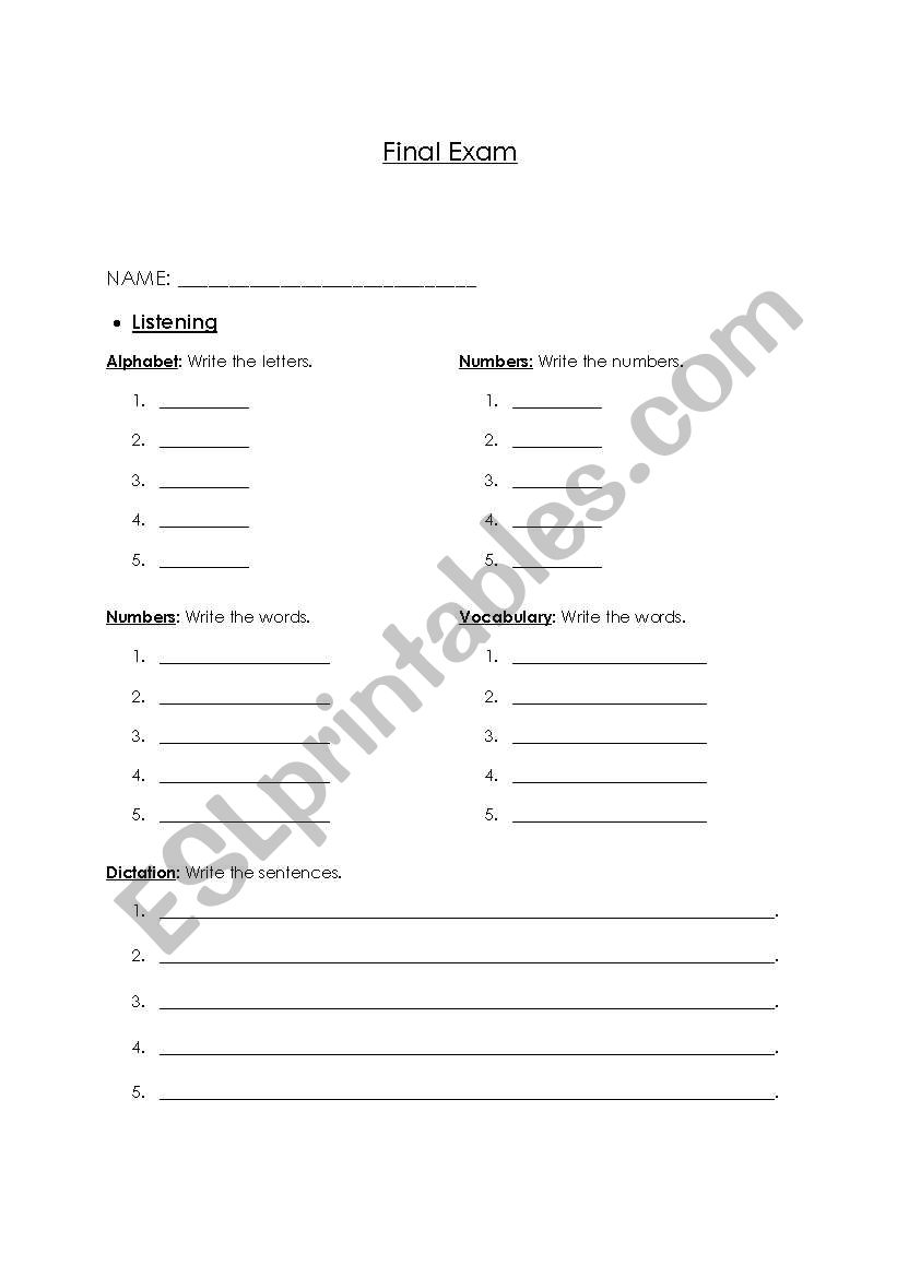 Final Exam Level 1 worksheet