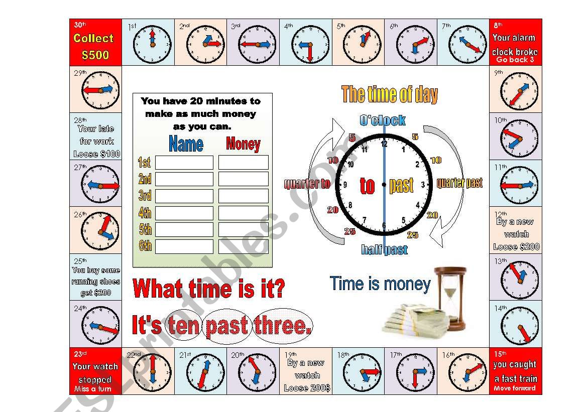 Time is money board game worksheet