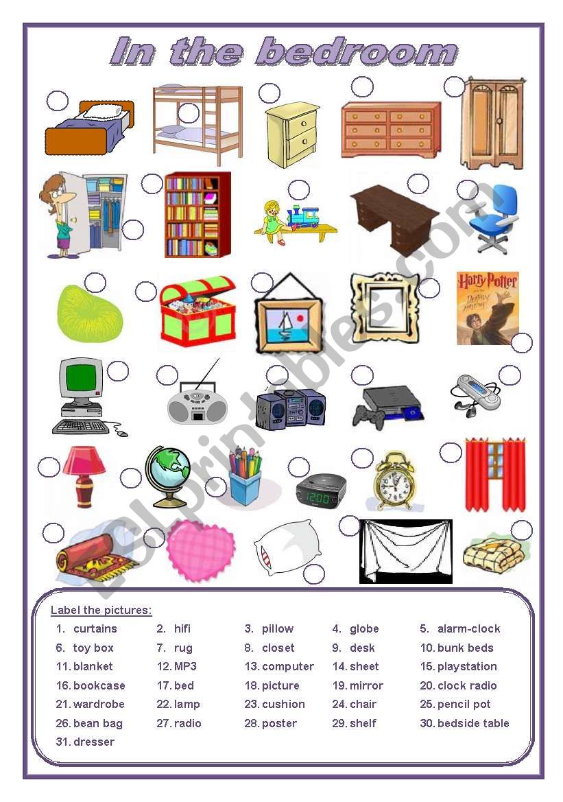 In the bedroom (editable) worksheet