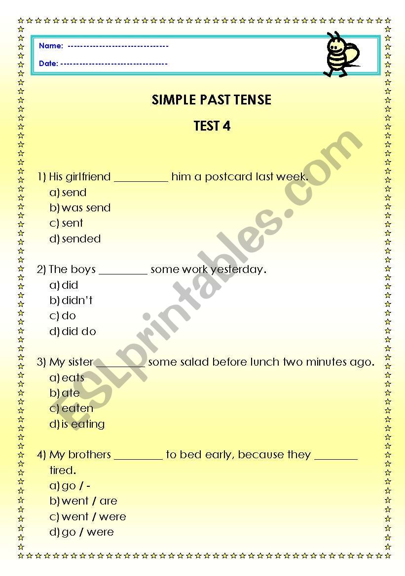 simple past tense test worksheet