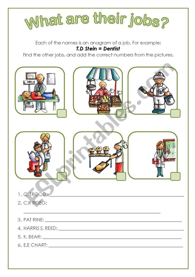What are their jobs? Anagram worksheet