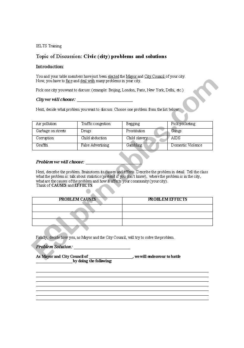 Tackling a Civic Problem worksheet