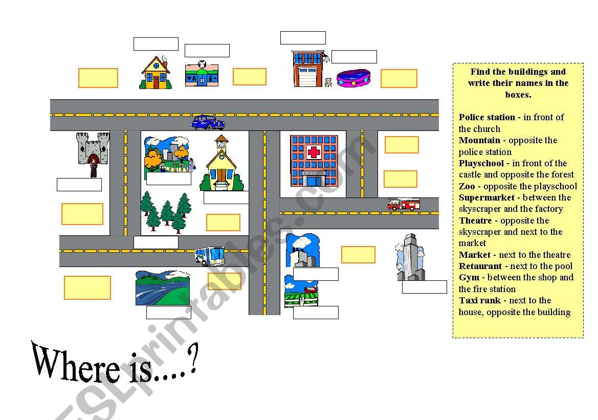 Places in a town worksheet