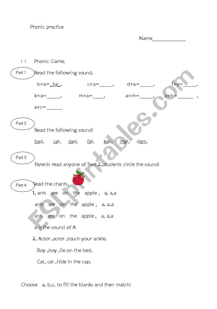 phonics practise --a  b  c worksheet