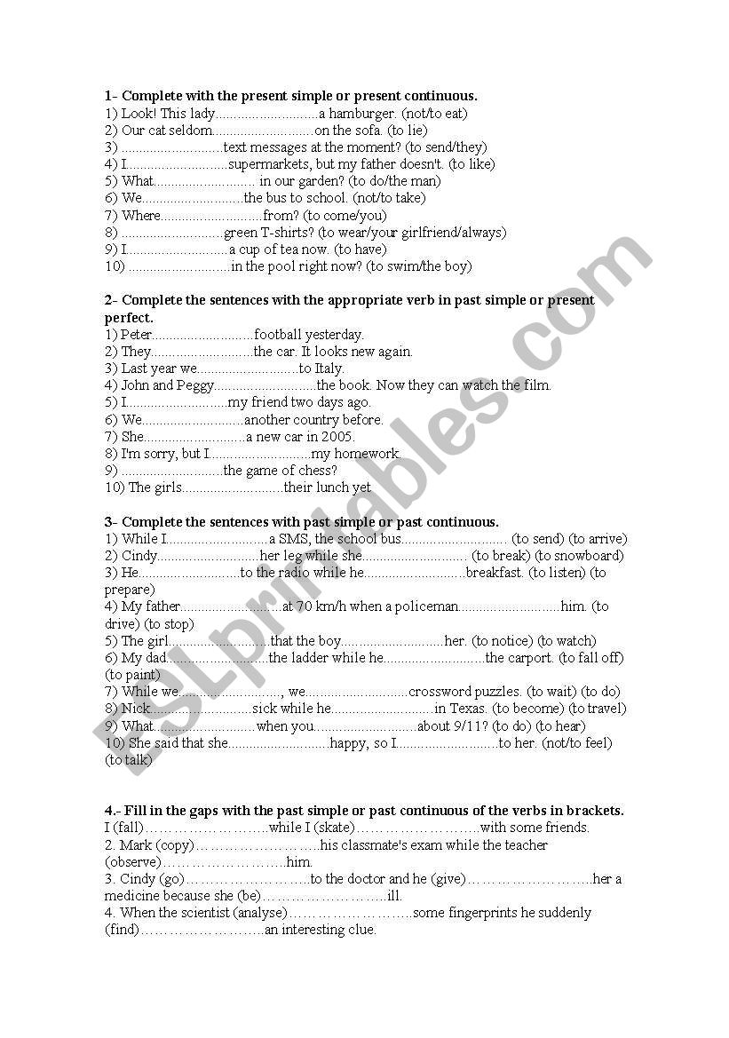 Verb tenses exercises worksheet
