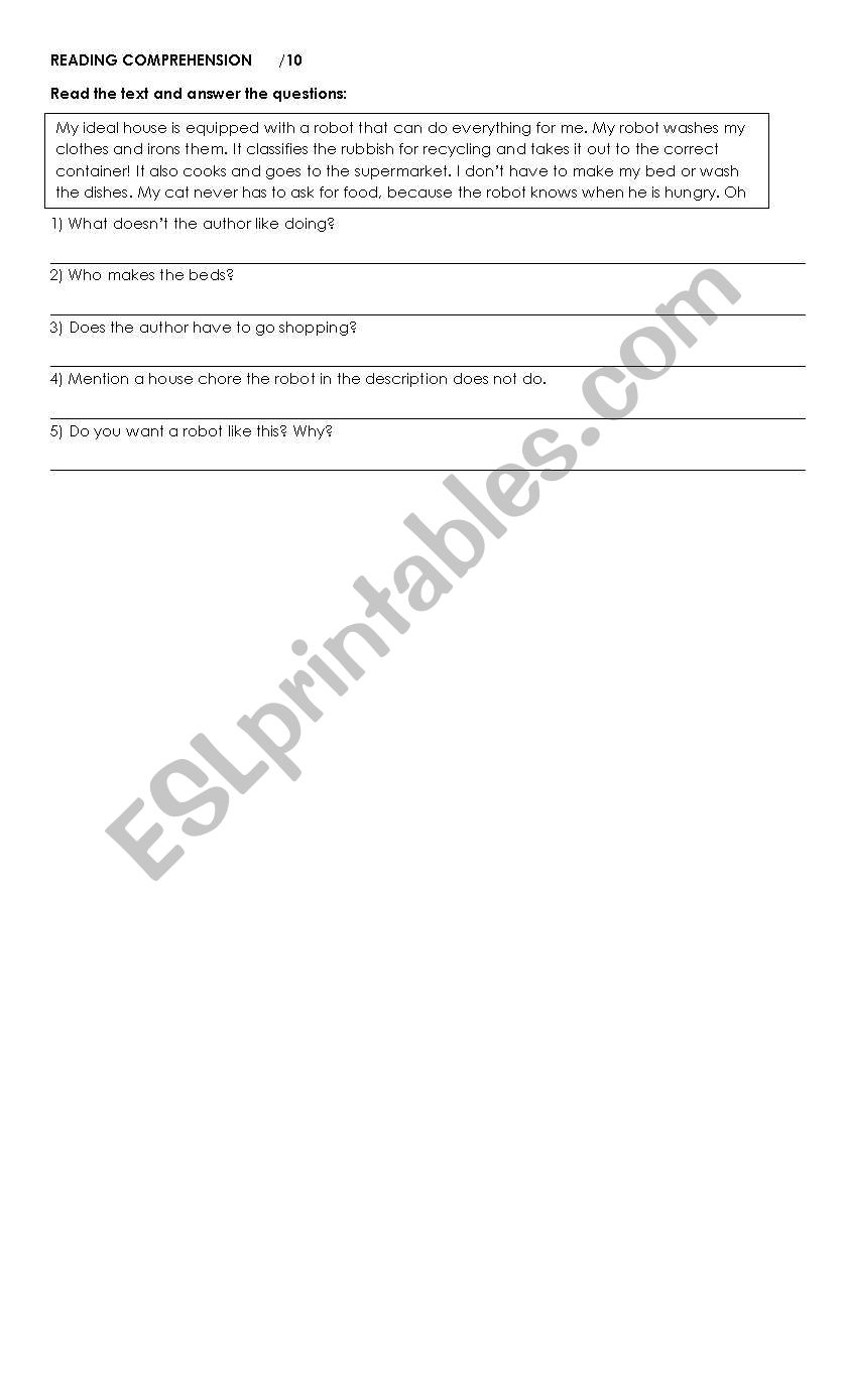 reading comprehension quiz worksheet