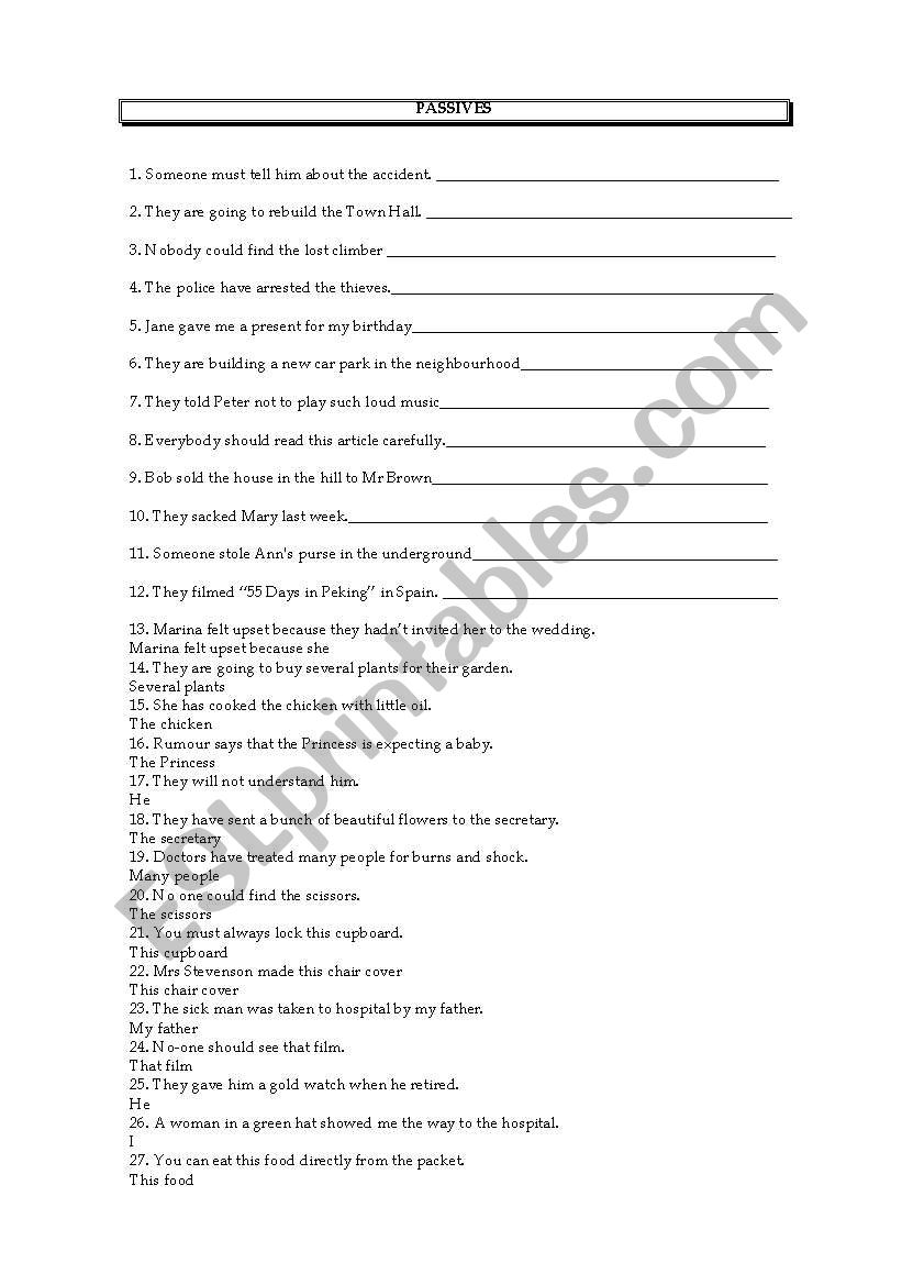 passive rephrasing worksheet