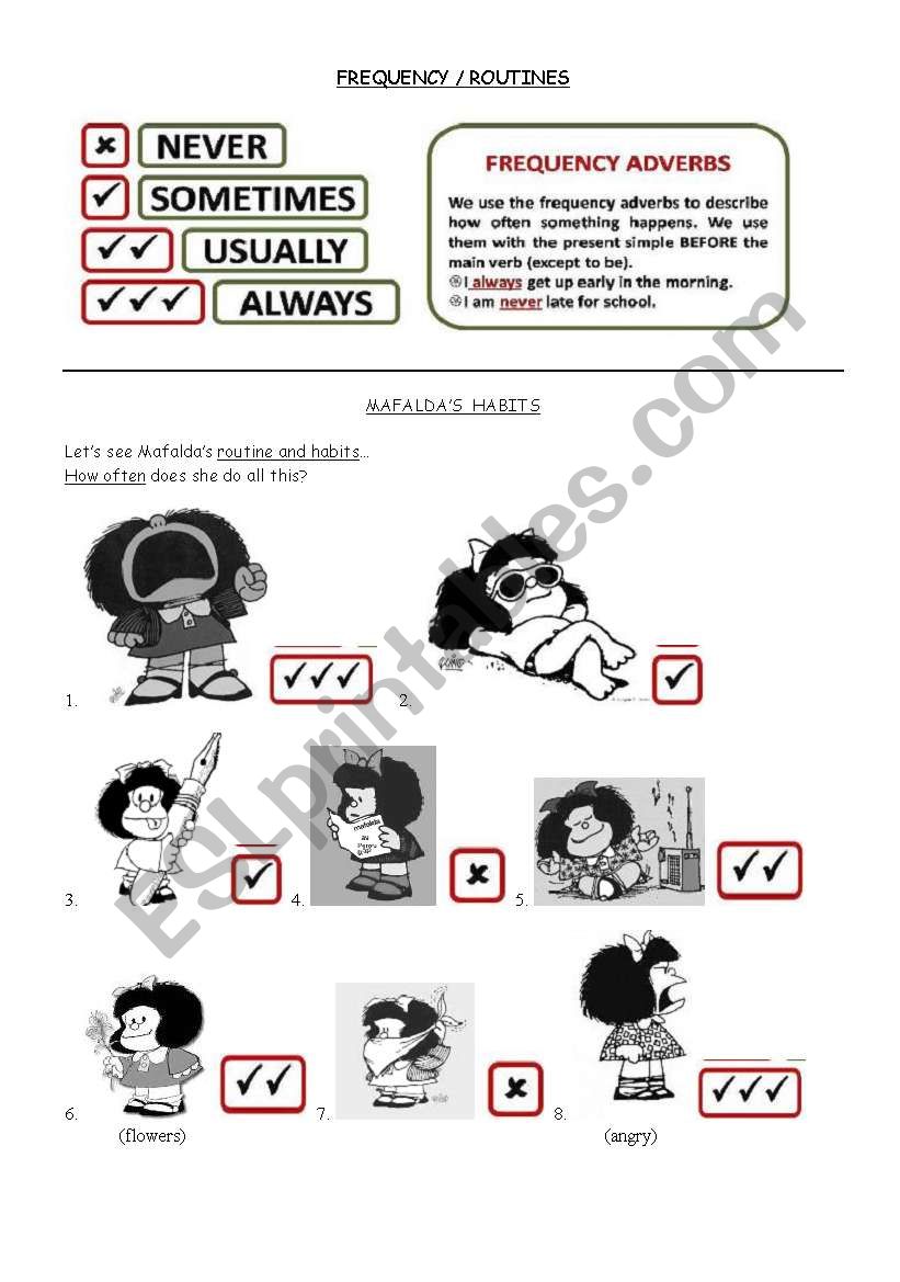 mafaldaÂ´s routine and habits worksheet