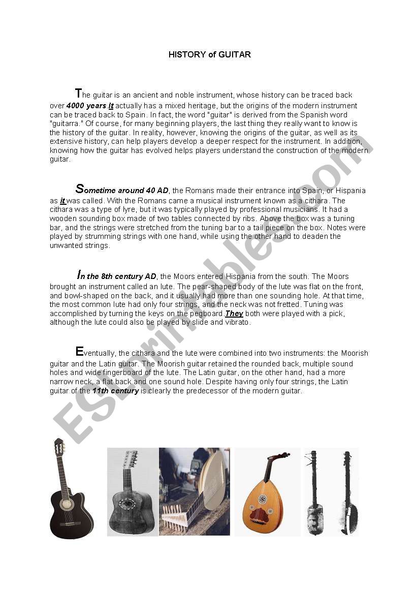 history of guitar worksheet