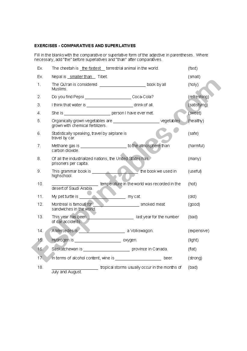 comparatives and superlatives worksheet