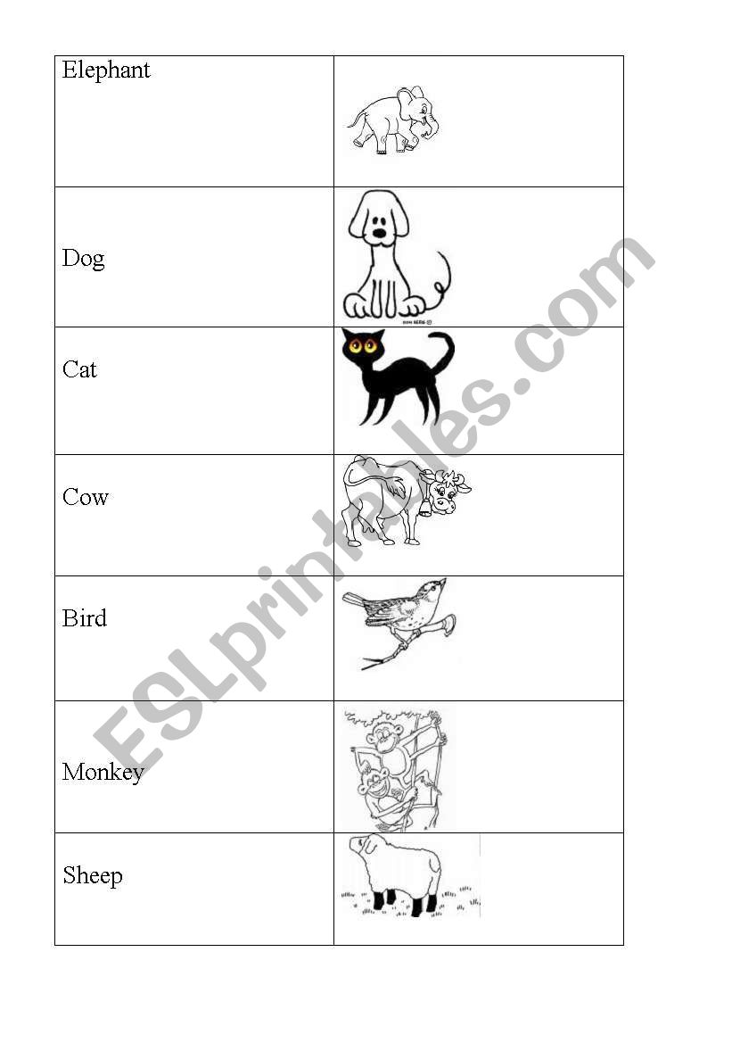 Animal memory game worksheet