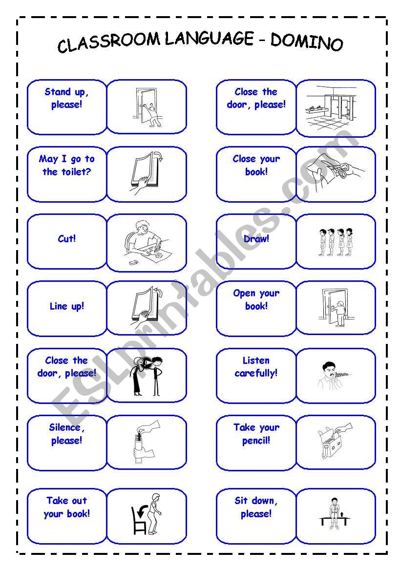 Classroom Language Domino worksheet