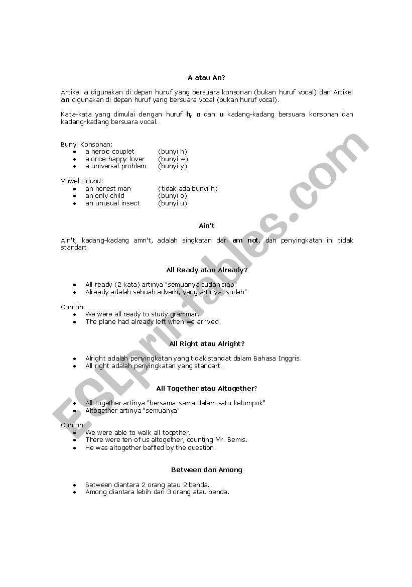 Common Mistakes in English worksheet