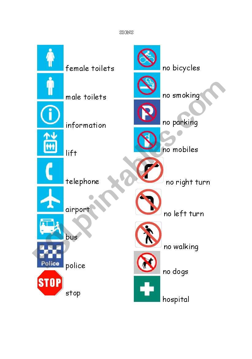 Signs worksheet