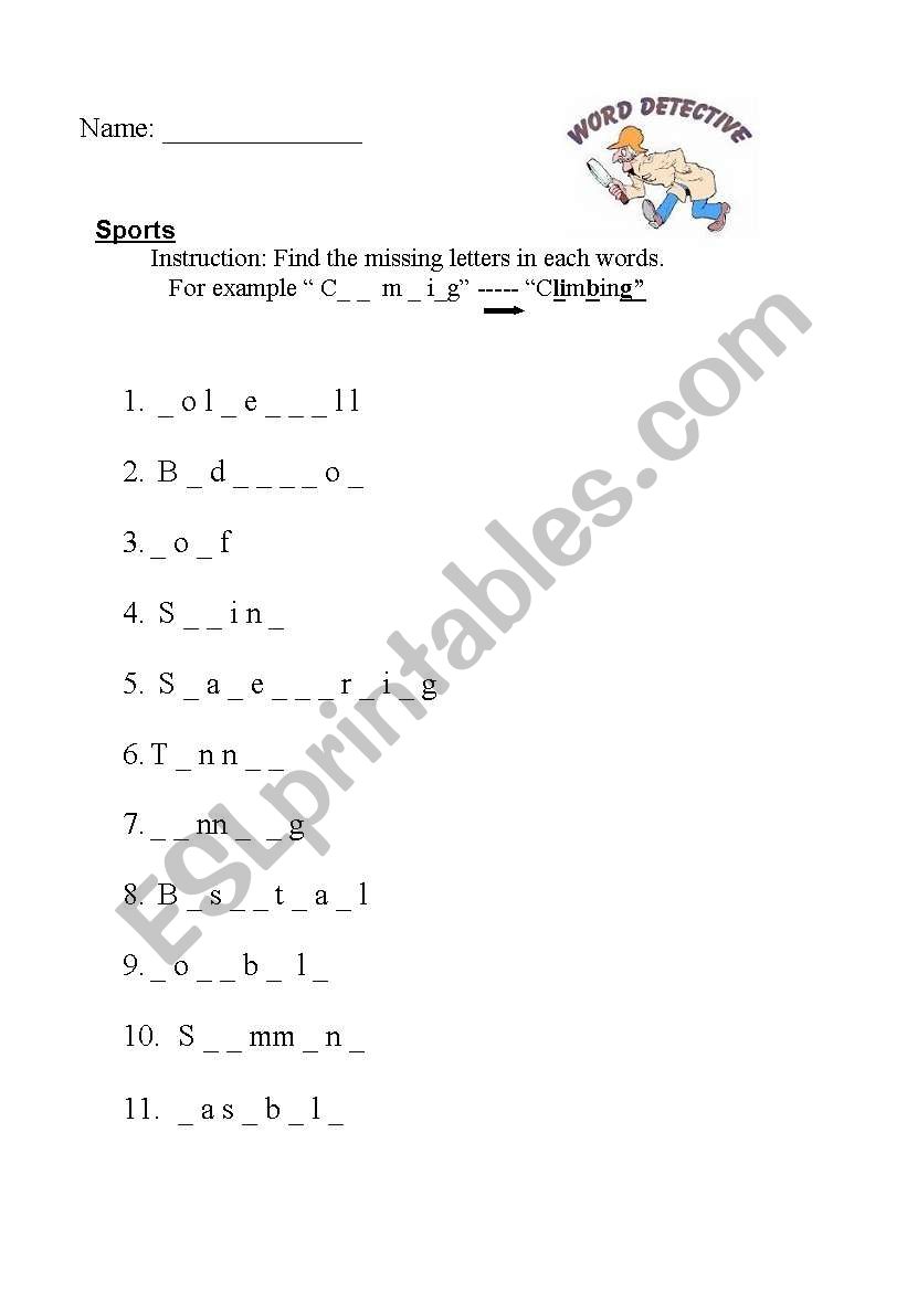 Word searching worksheet