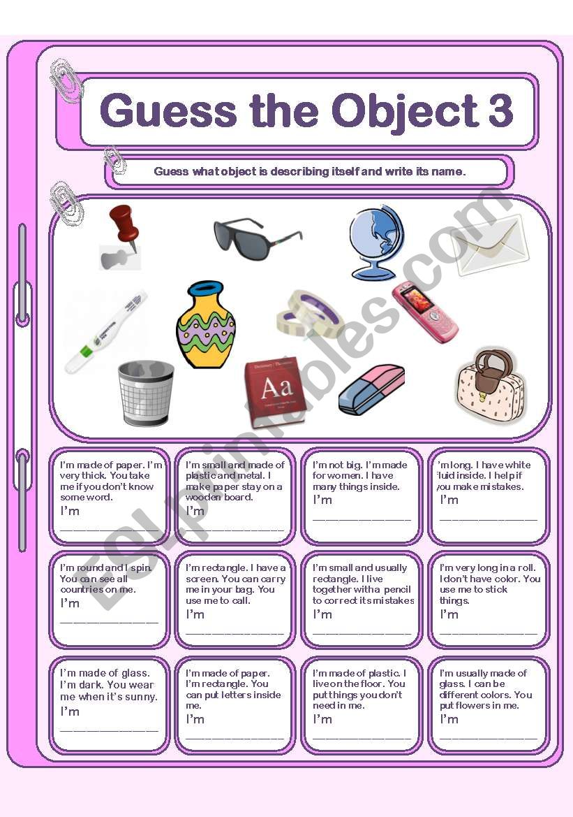 Guess the object 3 worksheet